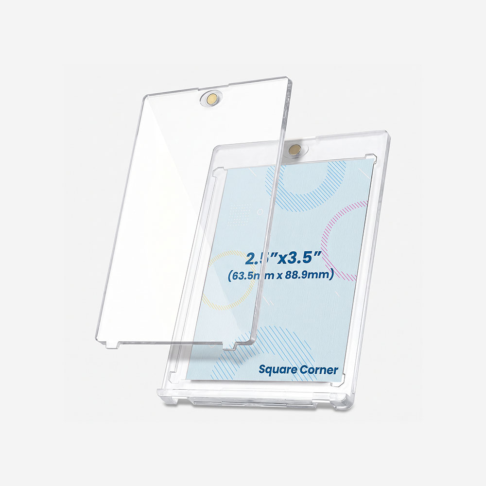 Custom 2.5 x 3.5 inch square corner collectible card in a clear magnetic one-touch case